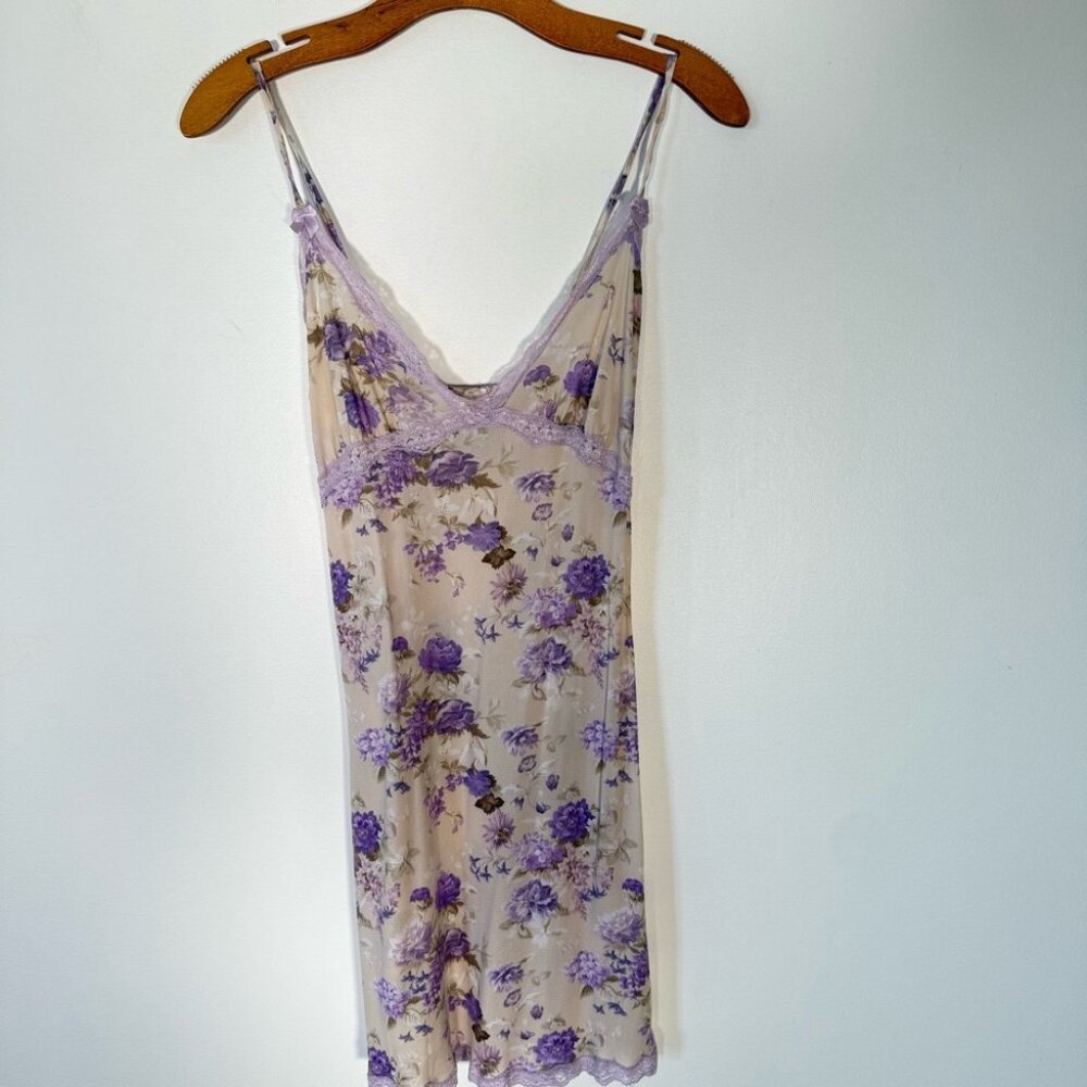 Hanna Babydoll Top Floral Butter Yellow Purple Slip Coquette Bow Detail Dainty M